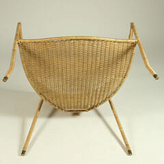 Mid-Century Modern Resin Coated Natural Wicker Tub Chair