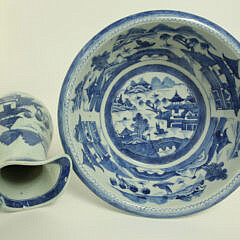 Rare Canton Small Pear-Shaped Pitcher and Round Basin, 19th Century