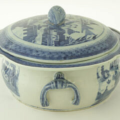 Rare Canton Covered Vegetable Dish with Liner, 18th Century