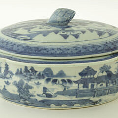 Rare Canton Covered Vegetable Dish with Liner, 18th Century