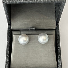 Fine Pair of 12.5mm South Sea Pearl Earrings, 14k White Gold