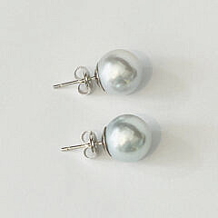 Fine Pair of 12.5mm South Sea Pearl Earrings, 14k White Gold