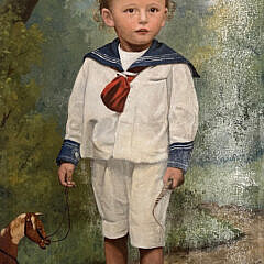 Wilhelm F. Giessel Oil “Portrait of a Young Boy with Horse Pull Toy”