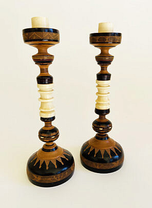 41619 Pair of African Bone Wood Candlesticks A IMG_2517