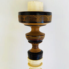 Pair of Carved  Bone and Multi-Turned Wood Candlesticks