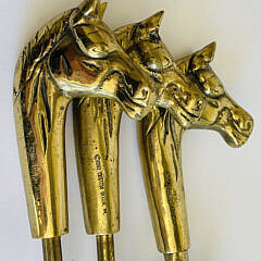 Vintage Equestrian Brass Horsehead Fireplace Tool Set