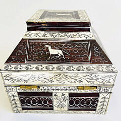 Engraved and Painted Bone Step-Down Lift-Top Box