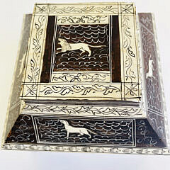 Engraved and Painted Bone Step-Down Lift-Top Box