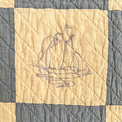 Baby Blue and White Embroidered Crib Quilt, circa 1930s