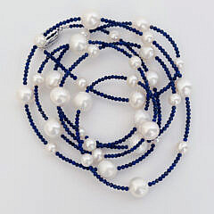 Lapis Lazuli and 7mm-11mm White Fresh Water Pearl Necklace