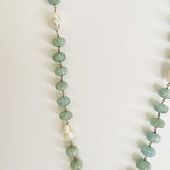 12mm-18mm Melon Carved Aquamarine and Baroque Pearl Necklace