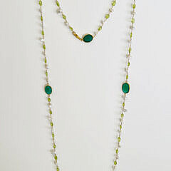 Faceted Green Onyx, Peridot and Fresh Water Pearl Necklace