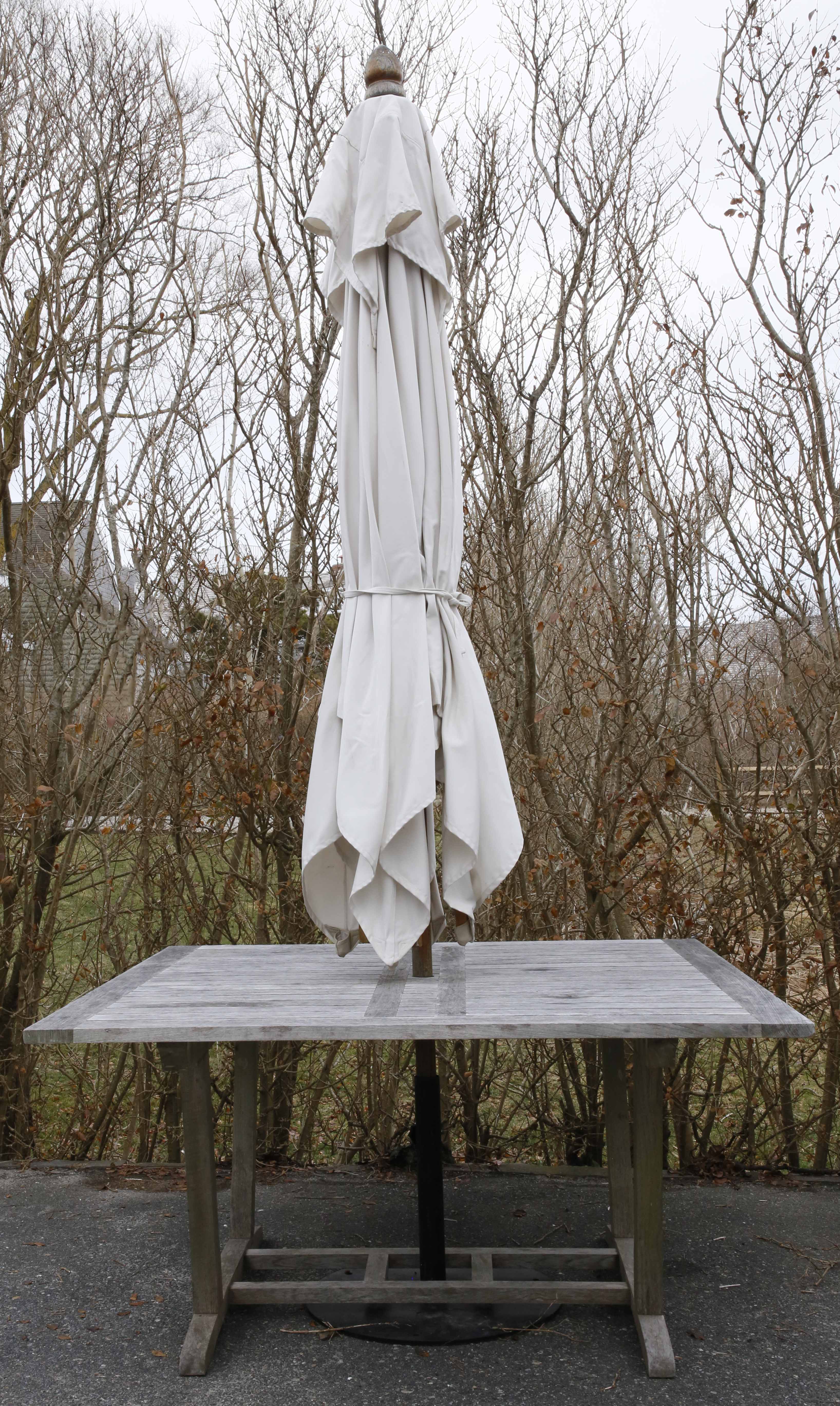 Kingsley Bate Teakwood Trestle Dining Table with Umbrella Kingsley