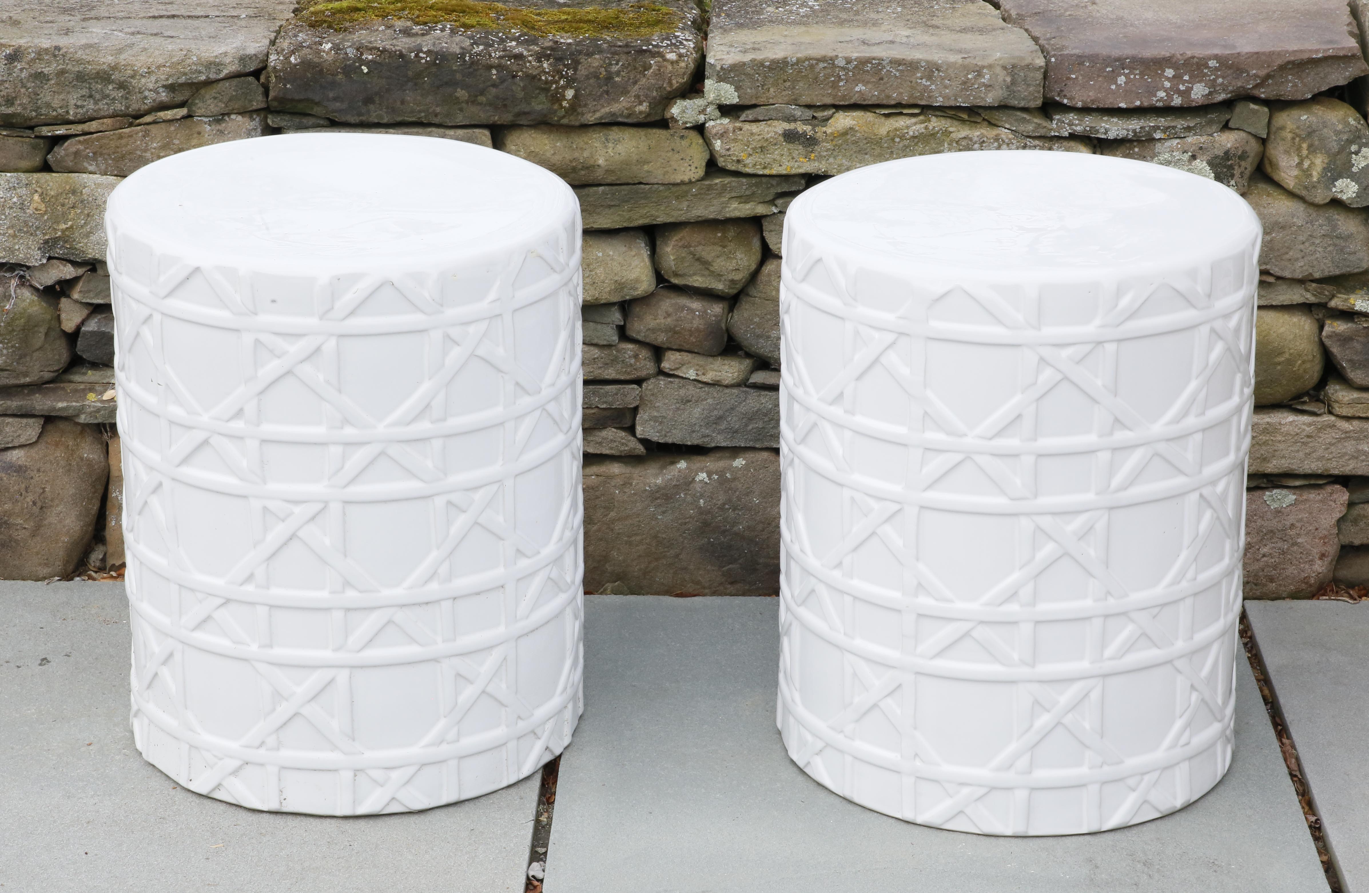 Pair of White Glazed Ceramic Garden Seats Pair of White Glazed