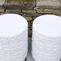 Pair of White Glazed Ceramic Garden Seats