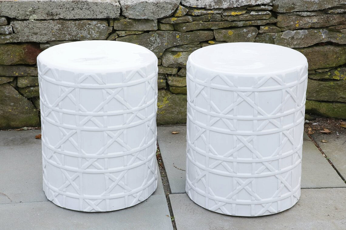 Pair of White Glazed Ceramic Garden Seats Pair of White Glazed