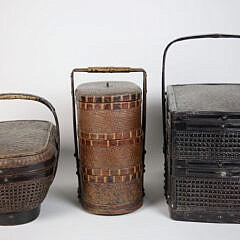 Three Vintage Chinese Woven Food Caddies