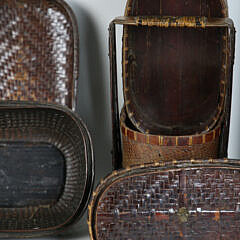 Three Vintage Chinese Woven Food Caddies