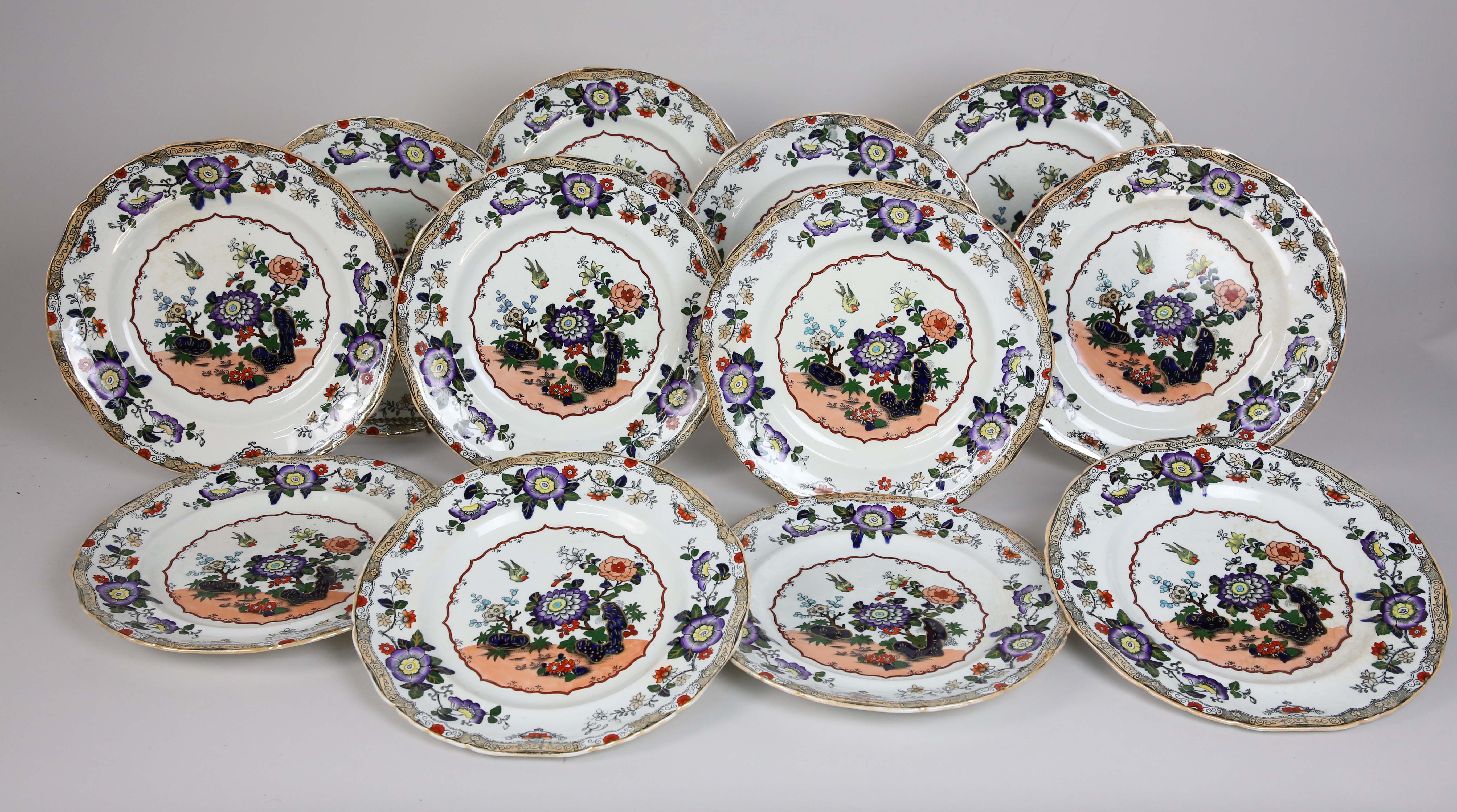 Set of Twelve Mason's Ironstone China Dinner Plates - Antique Set