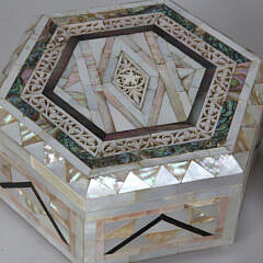 Collection of Five Shellwork Encrusted Boxes, Contemporary and 19th Century