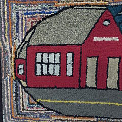 Vintage Hand Hooked Pictorial Rug of a Red Barn in the Country