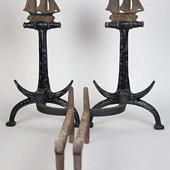 Pair of Cast Iron Anchor and Clipper Ship Figural Andirons