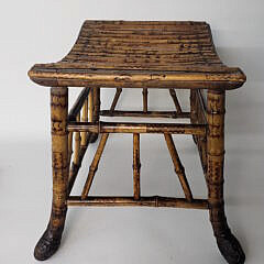 Two Antique Bamboo Side Table and Ottoman