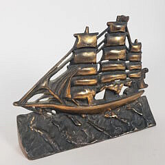 Antique Cast Bronze Figural Clipper Ship Doorstop