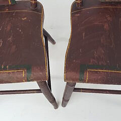 Four Pennsylvania Plank Seat Sponge Decorated Side Chairs, 19th Century