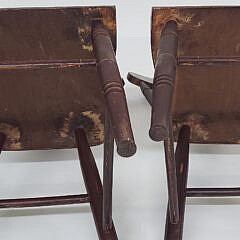 Four Pennsylvania Plank Seat Sponge Decorated Side Chairs, 19th Century