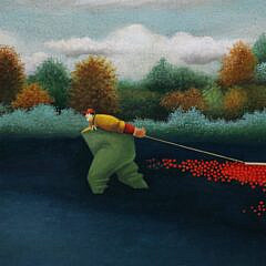 Lowell Herrero Acrylic on Canvas “Cranberry Harvest”