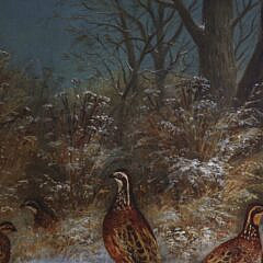 James G. Hill Oil on Canvas “Quail in a Snowy Woodland”