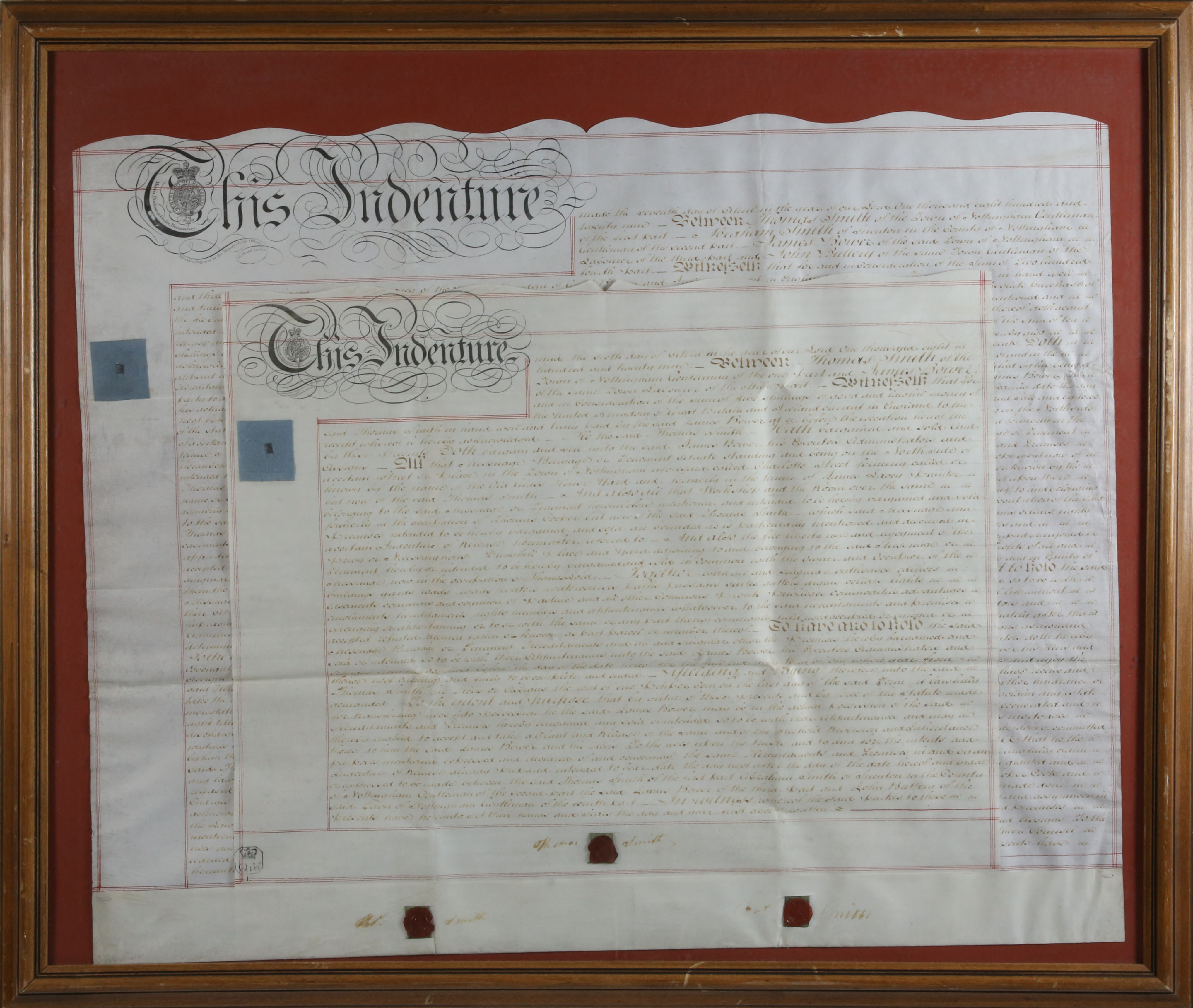 Framed Duo of British Deed Indenture Documents 1729 Framed Duo of
