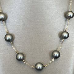 11mm Tahitian South Sea Pearl Tin Cup Necklace, 10k Yellow Gold