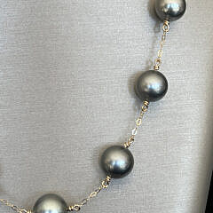 11mm Tahitian South Sea Pearl Tin Cup Necklace, 10k Yellow Gold