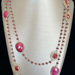 Faceted Red Ruby and Corundum Vermeil Sterling Silver Necklace