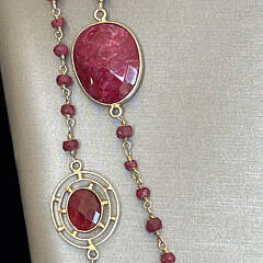 Faceted Red Ruby and Corundum Vermeil Sterling Silver Necklace