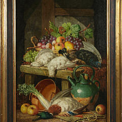 Charles Thomas Bale Oil on Canvas “Larder Still Life with a Basket of Fruit”