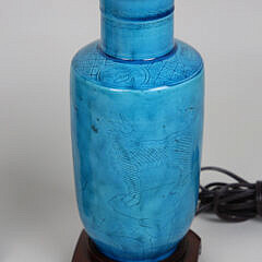 Pair of Chinese Turquoise Glazed Vases Fitted as Lamps