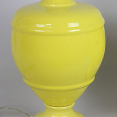 Pair of Contemporary Yellow Glaze Ceramic Vase Lamps on Lucite Bases