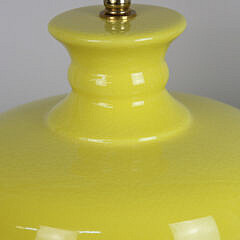 Pair of Contemporary Yellow Glaze Ceramic Vase Lamps on Lucite Bases