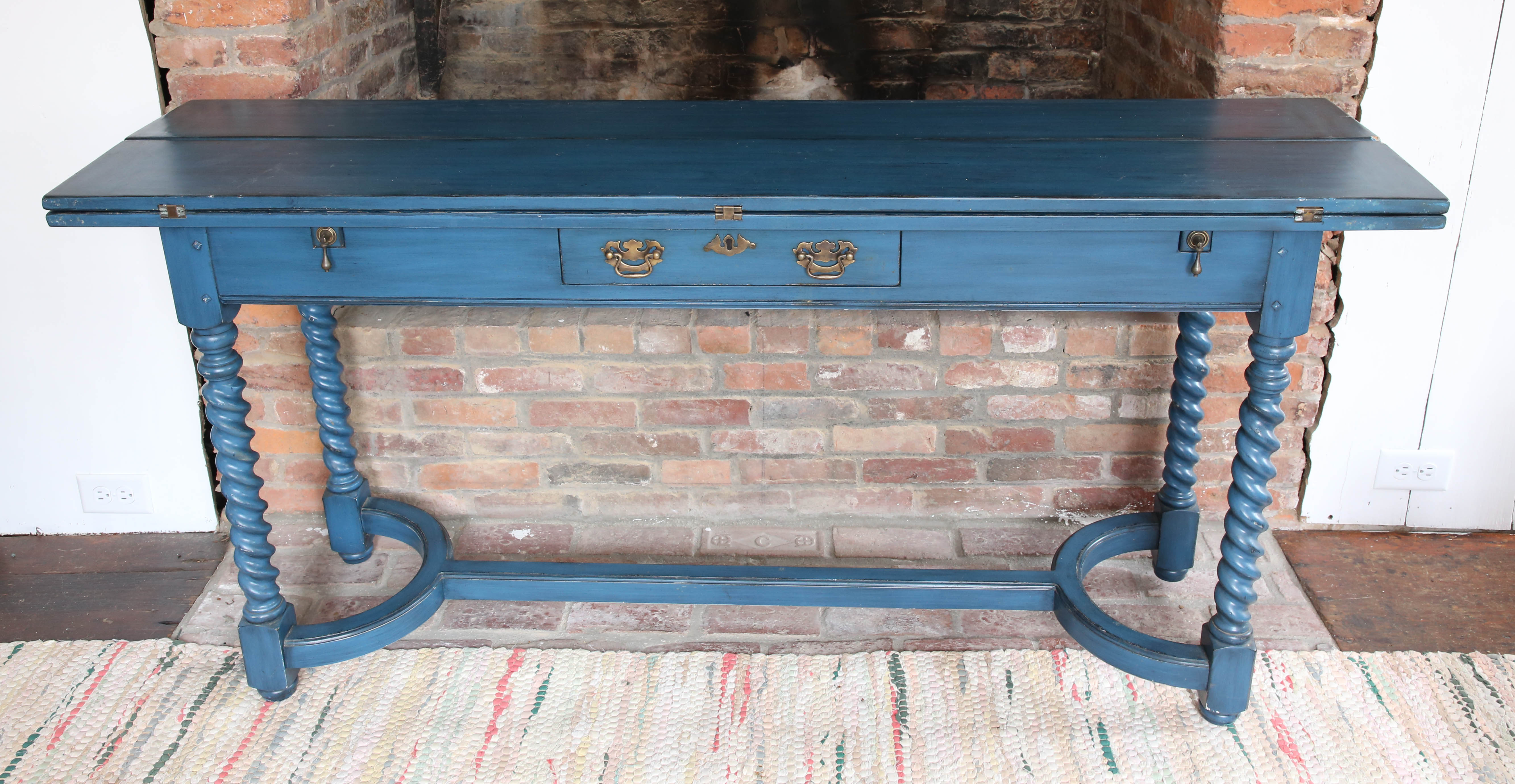 Blue Painted Narrow Console Extension Table Blue Painted Narrow Console Extension Table