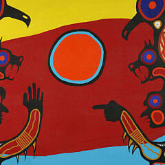 Allen Angeconeb Acrylic on Canvas “Conversation Between Shamans”