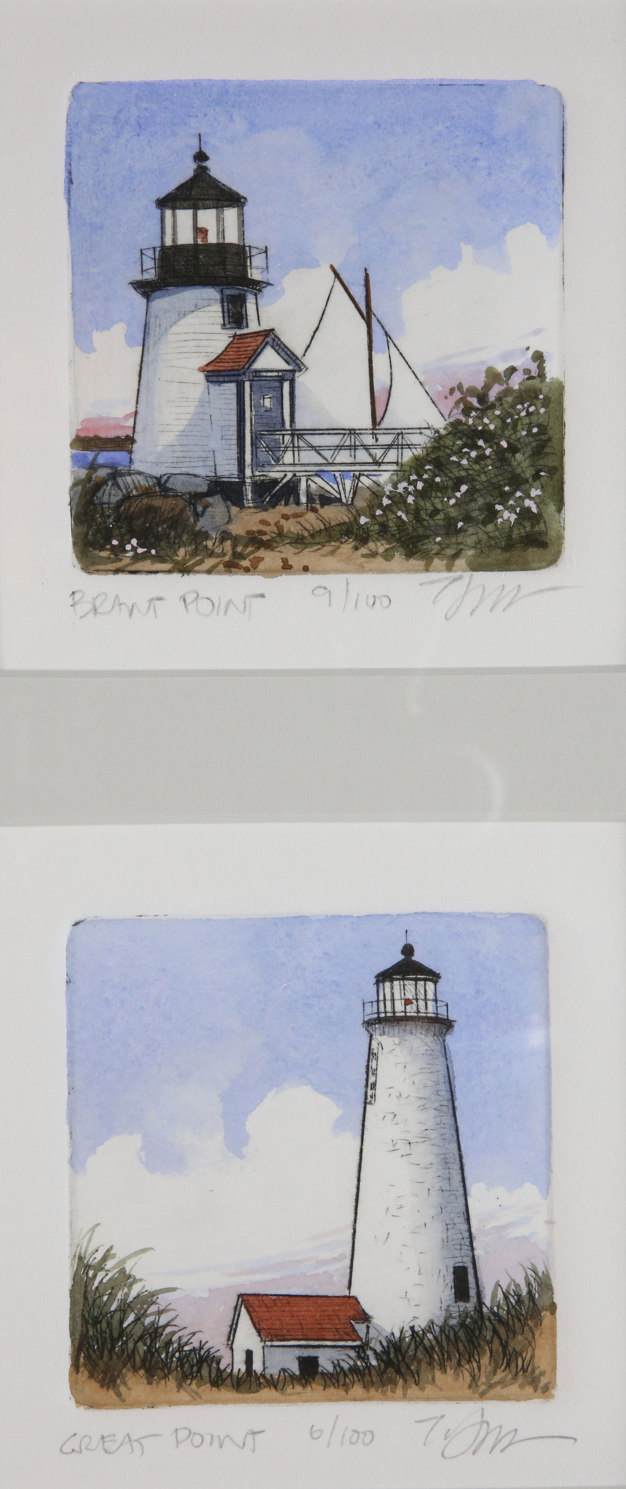 Timothy Jon Struna Hand Colored Dry Point Engravings "Great Point" and