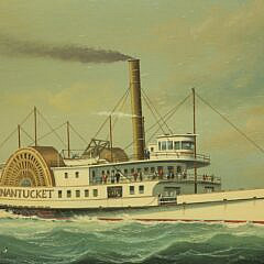 Salvatore Colacicco Oil on Board “Portrait of the Side-Wheeler Nantucket Leaving Brant Point”