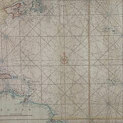 “A Generall Chart of the Western Ocean” Copper Engraving with Paint and Hand-Coloring