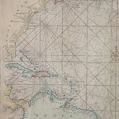 “A Generall Chart of the Western Ocean” Copper Engraving with Paint and Hand-Coloring