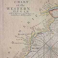 “A Generall Chart of the Western Ocean” Copper Engraving with Paint and Hand-Coloring