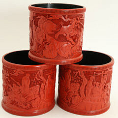 Three Contemporary Chinese Cinnabar Cache Pots