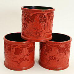 Three Contemporary Chinese Cinnabar Cache Pots